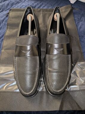 Giorgio Armani men's Black Textured Penny Loafers Size 11/11.5